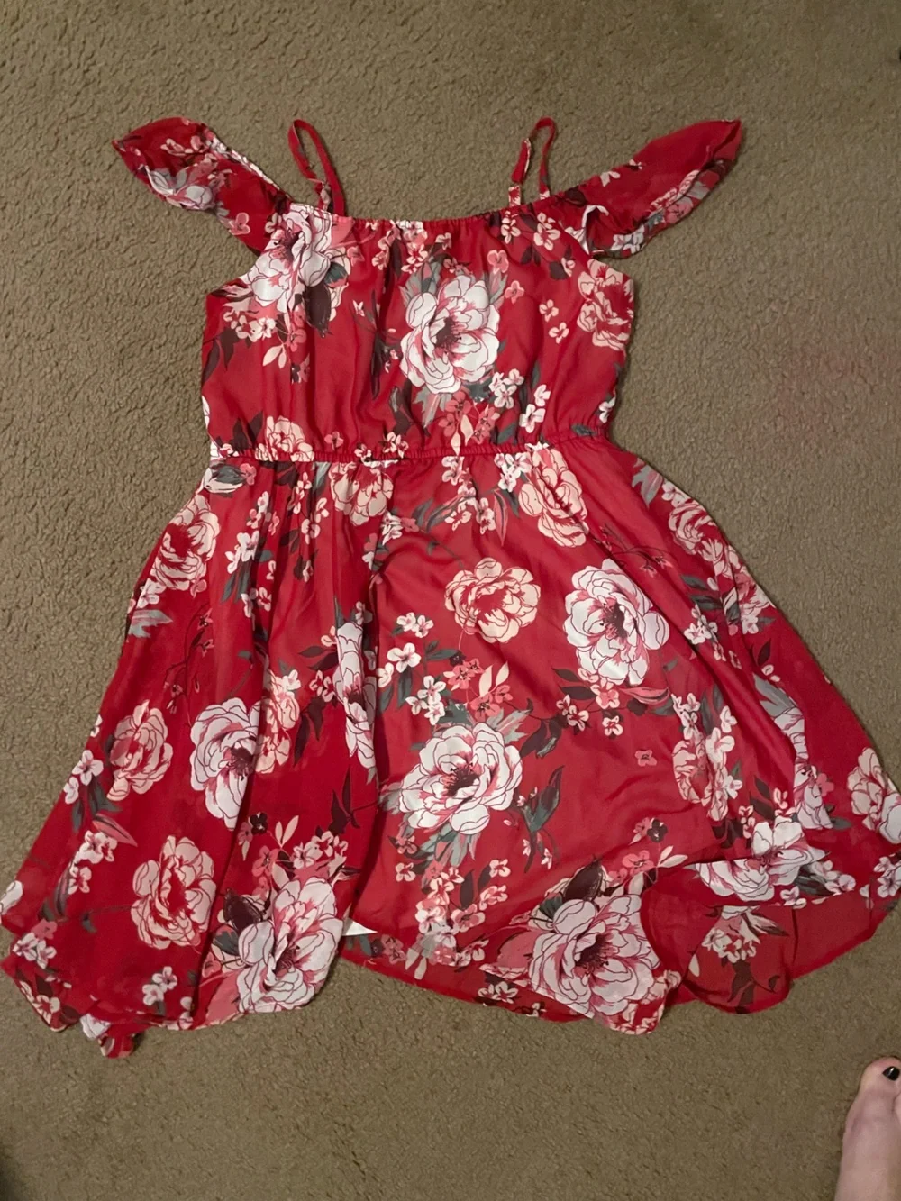 The Children's Place Red Floral Cold-Shoulder Sundress with Pink Accents